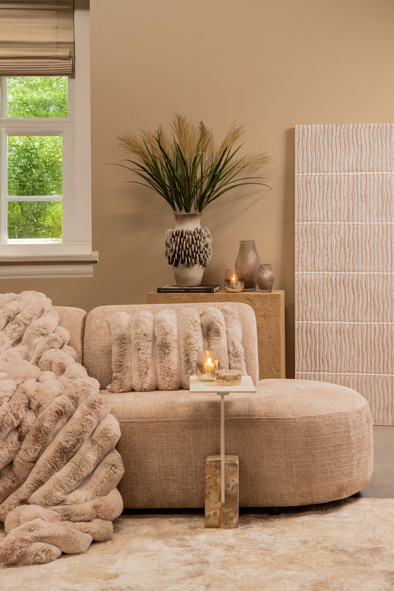Ebe Beige Marble Sidetable With Rectangle Alu Top