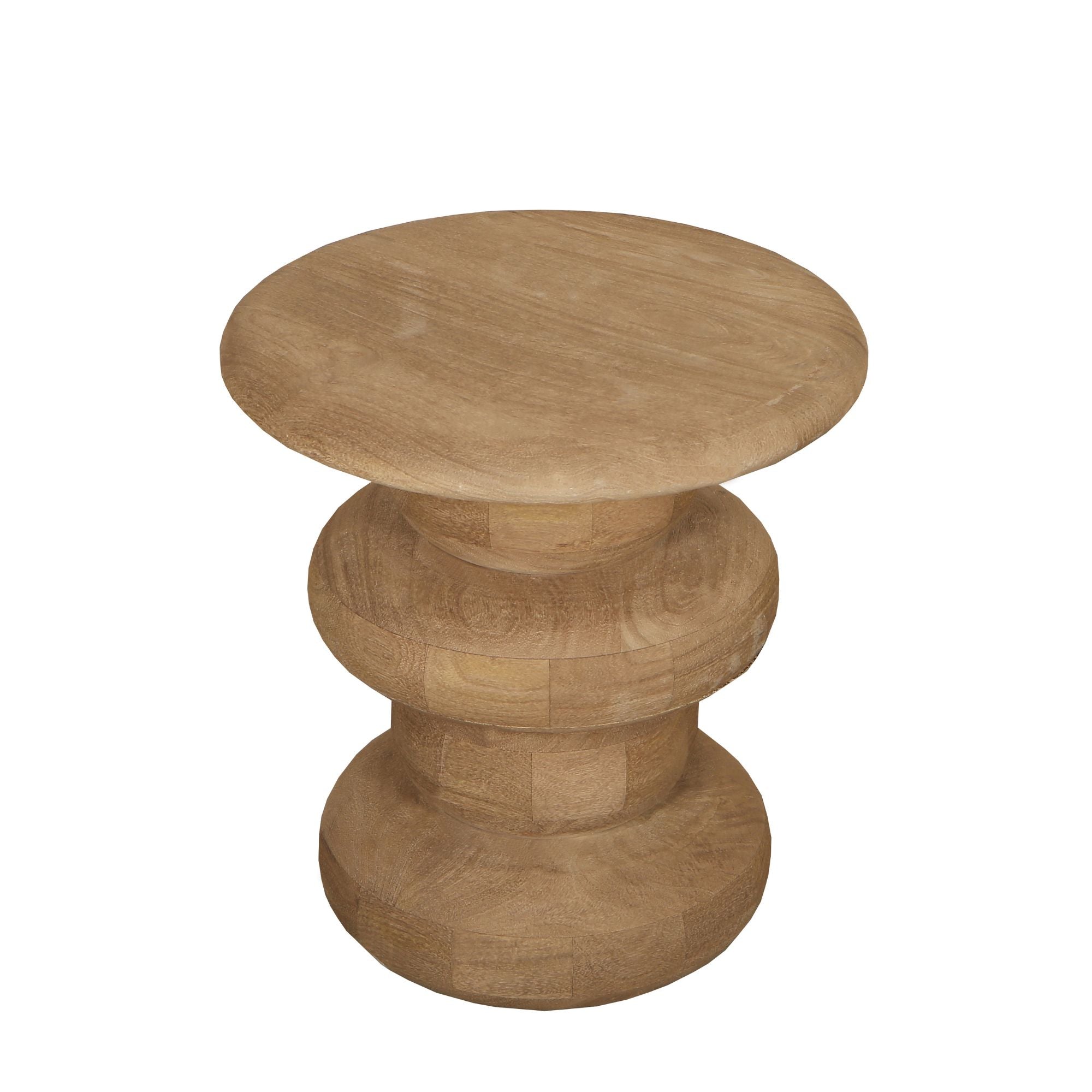 Keven Natural Mango Wood Ribbed Sidetable Round