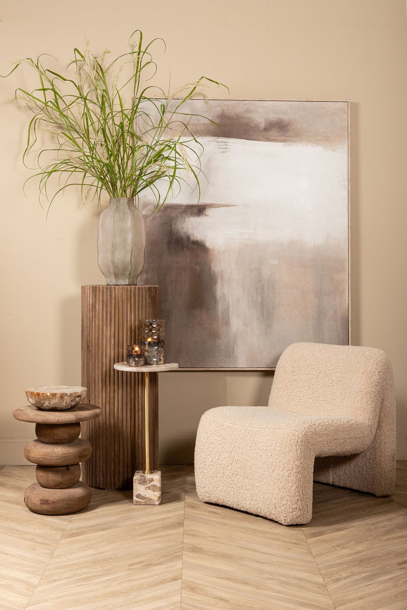 Keven Natural Mango Wood Ribbed Sidetable Round