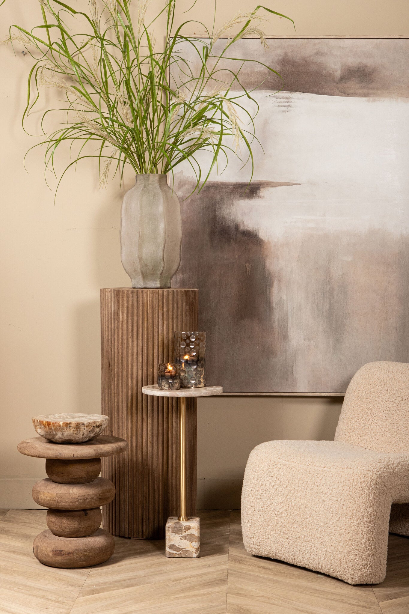 Keven Natural Mango Wood Ribbed Sidetable Round