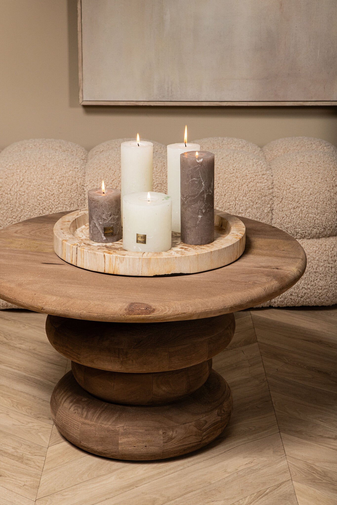 Salontafel Keven Natural Mango Wood Ribbed Round