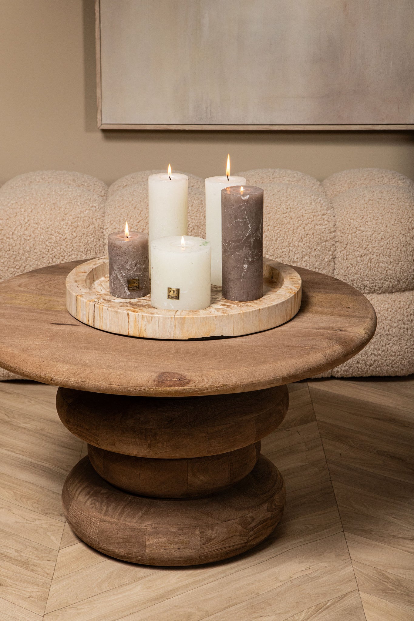 Salontafel Keven Natural Mango Wood Ribbed Round