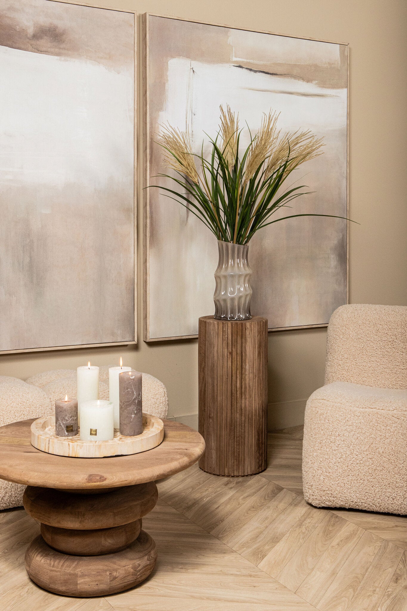 Salontafel Keven Natural Mango Wood Ribbed Round