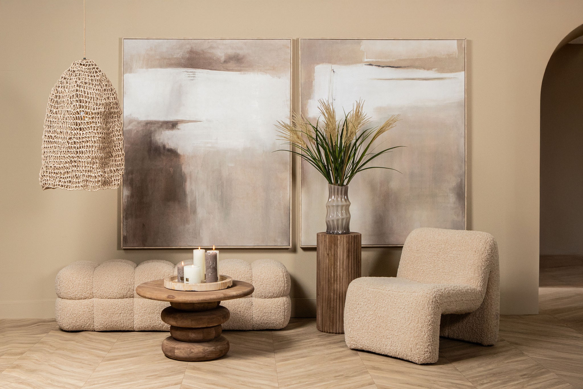 Salontafel Keven Natural Mango Wood Ribbed Round