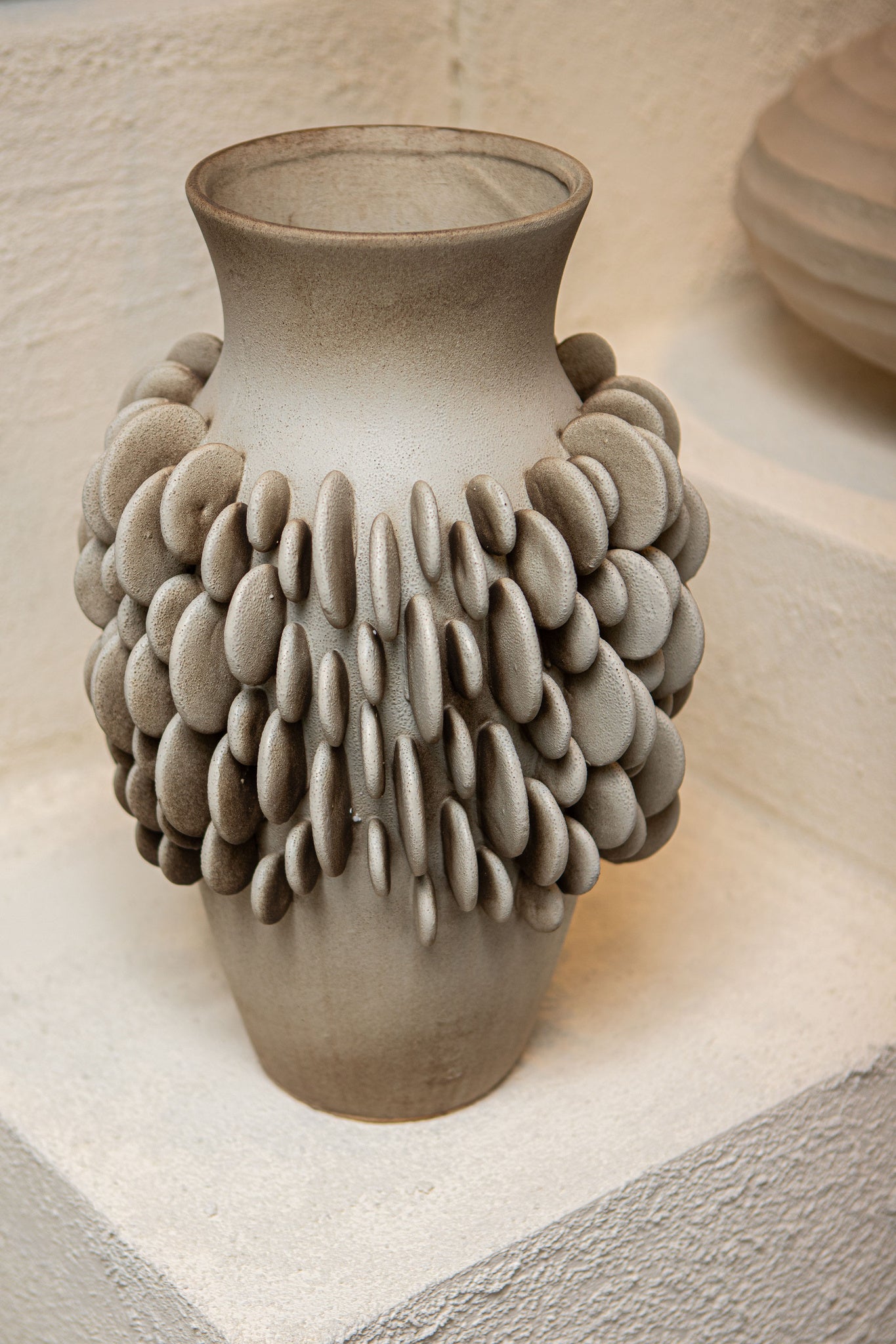 Wina Beige Ceramic Vase With Round Scales High S