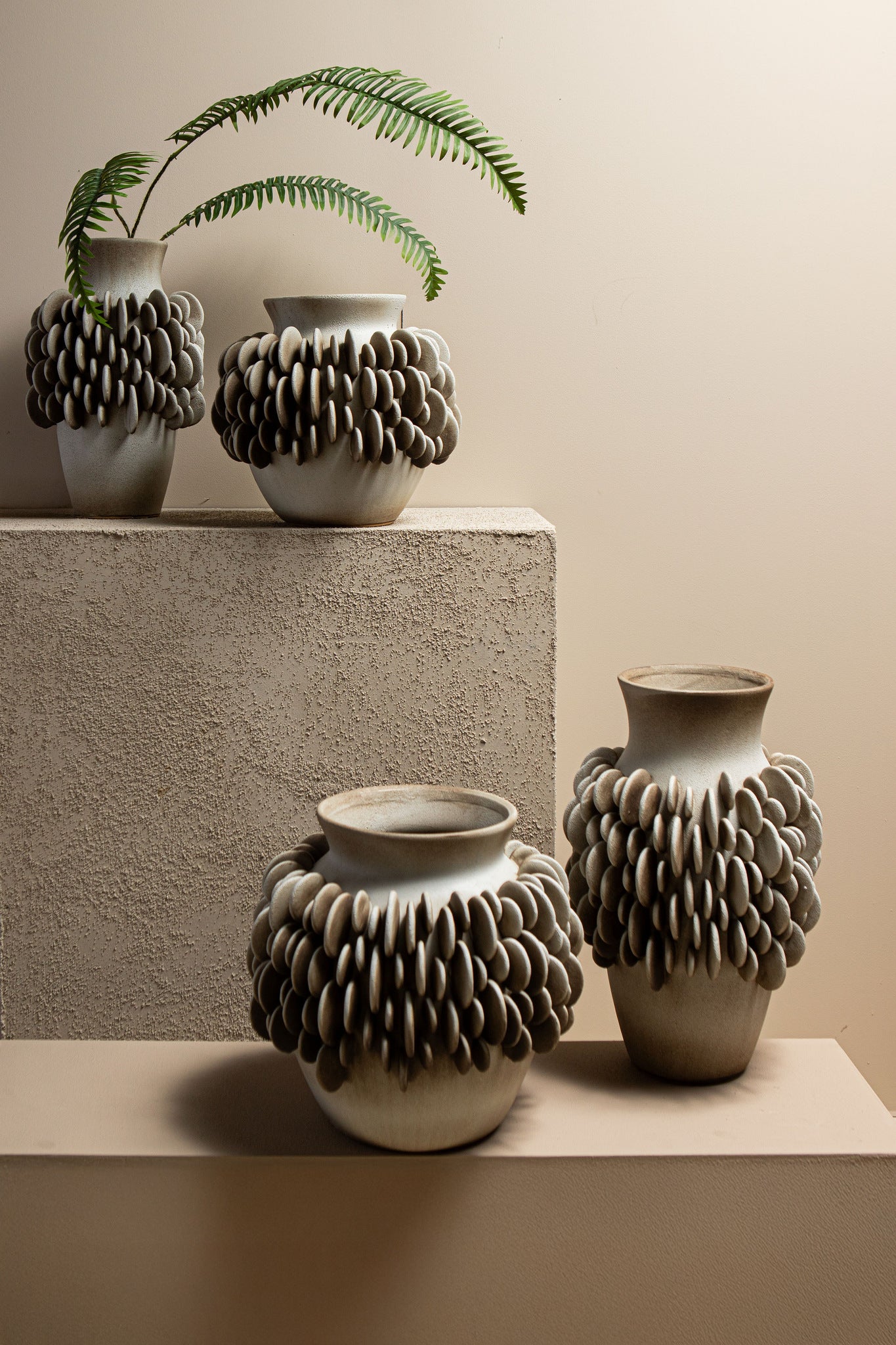 Wina Beige Ceramic Vase With Round Scales High L