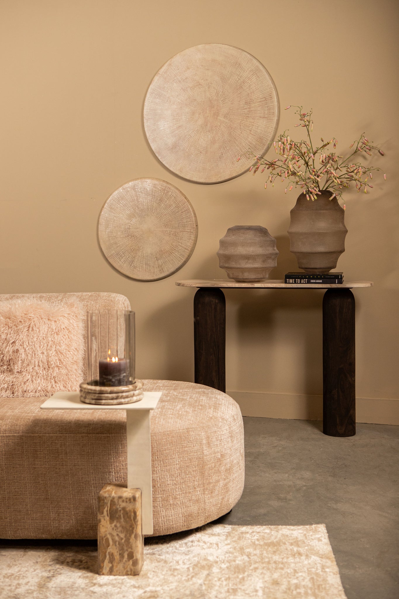 Elladie Beige Round Glass Layered Vase High