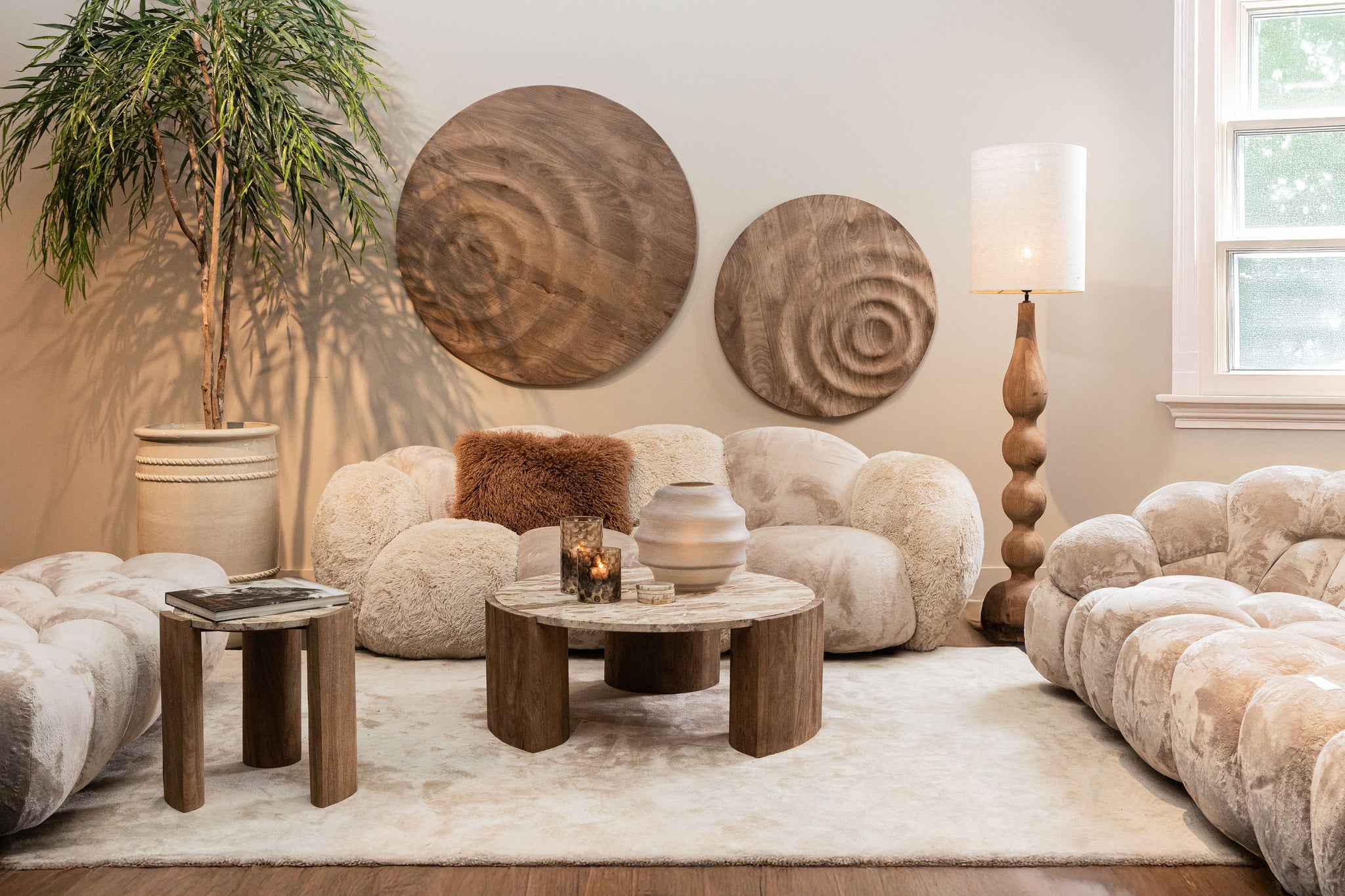 Elladie Beige Round Glass Layered Vase Low