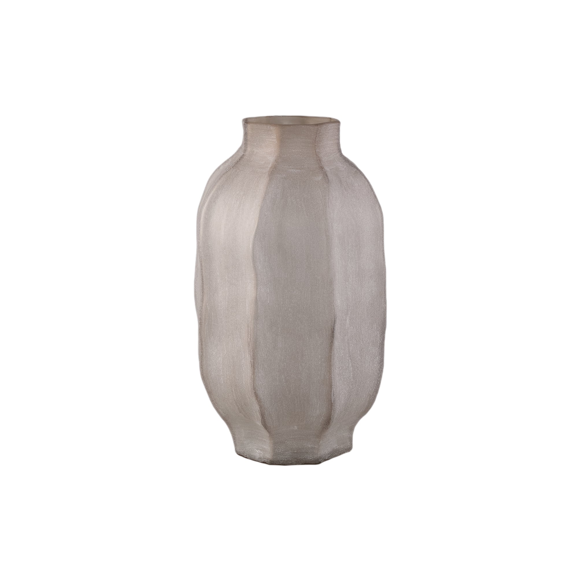 Natae Beige Round Glass Ribbed Vase High