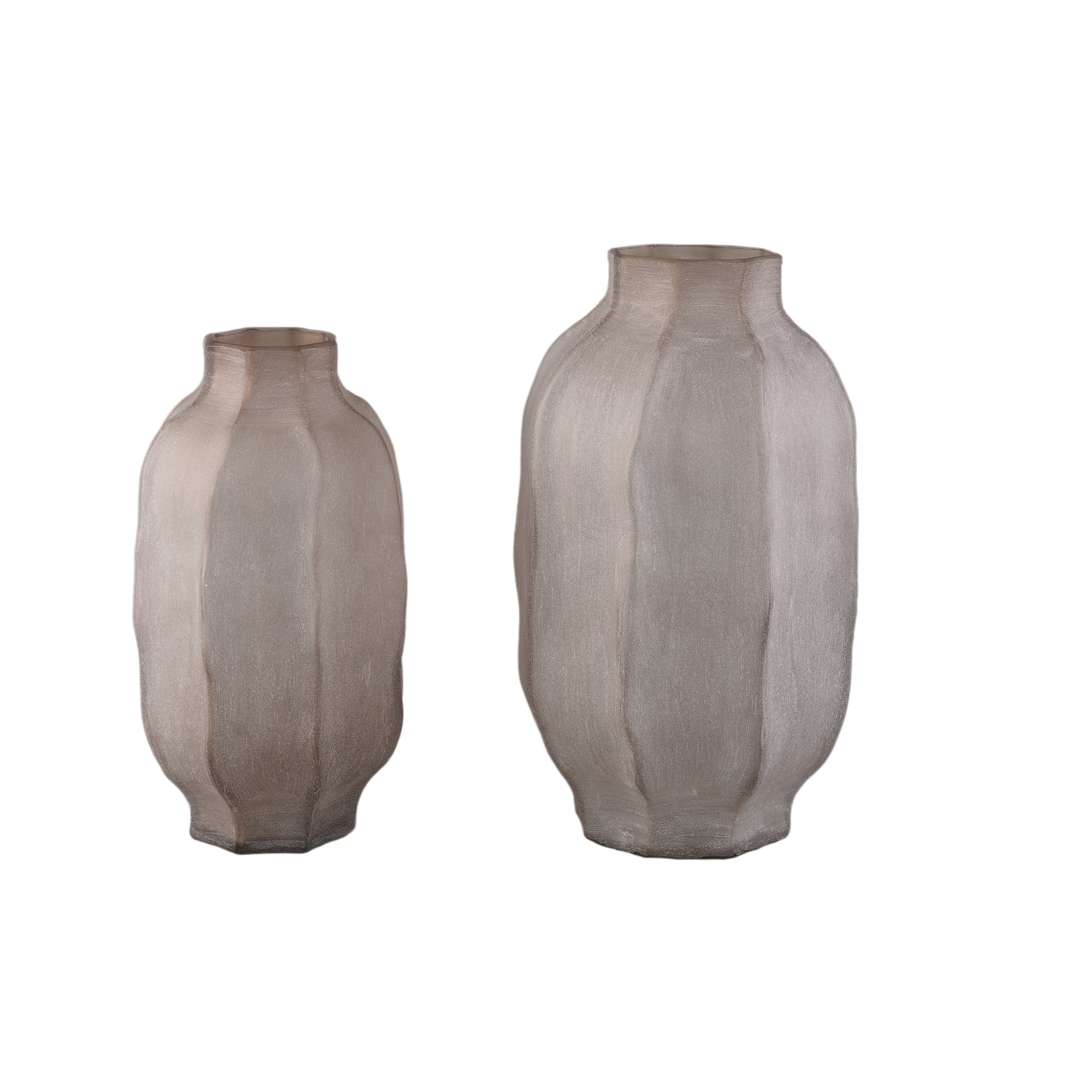 Natae Beige Round Glass Ribbed Vase High