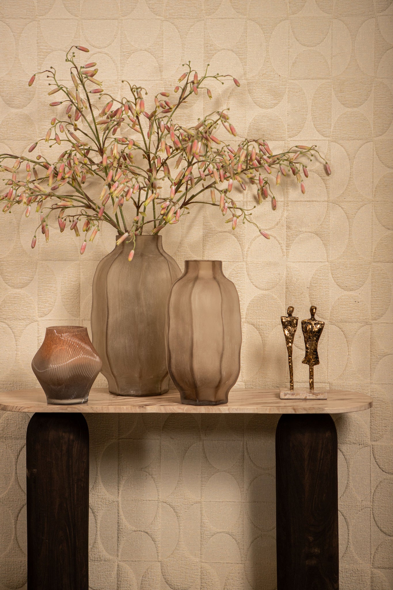 Natae Beige Round Glass Ribbed Vase High