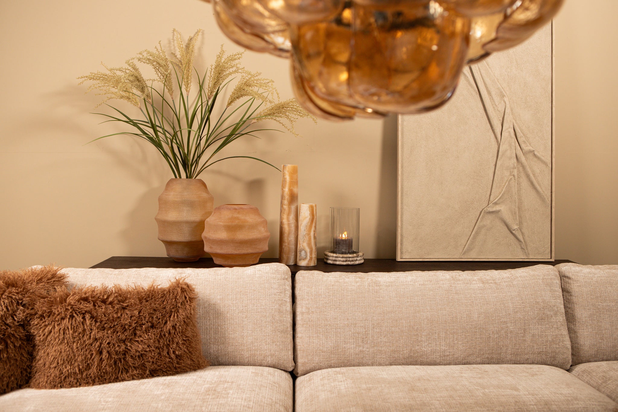 Elladie Amber Round Glass Layered Vase Low