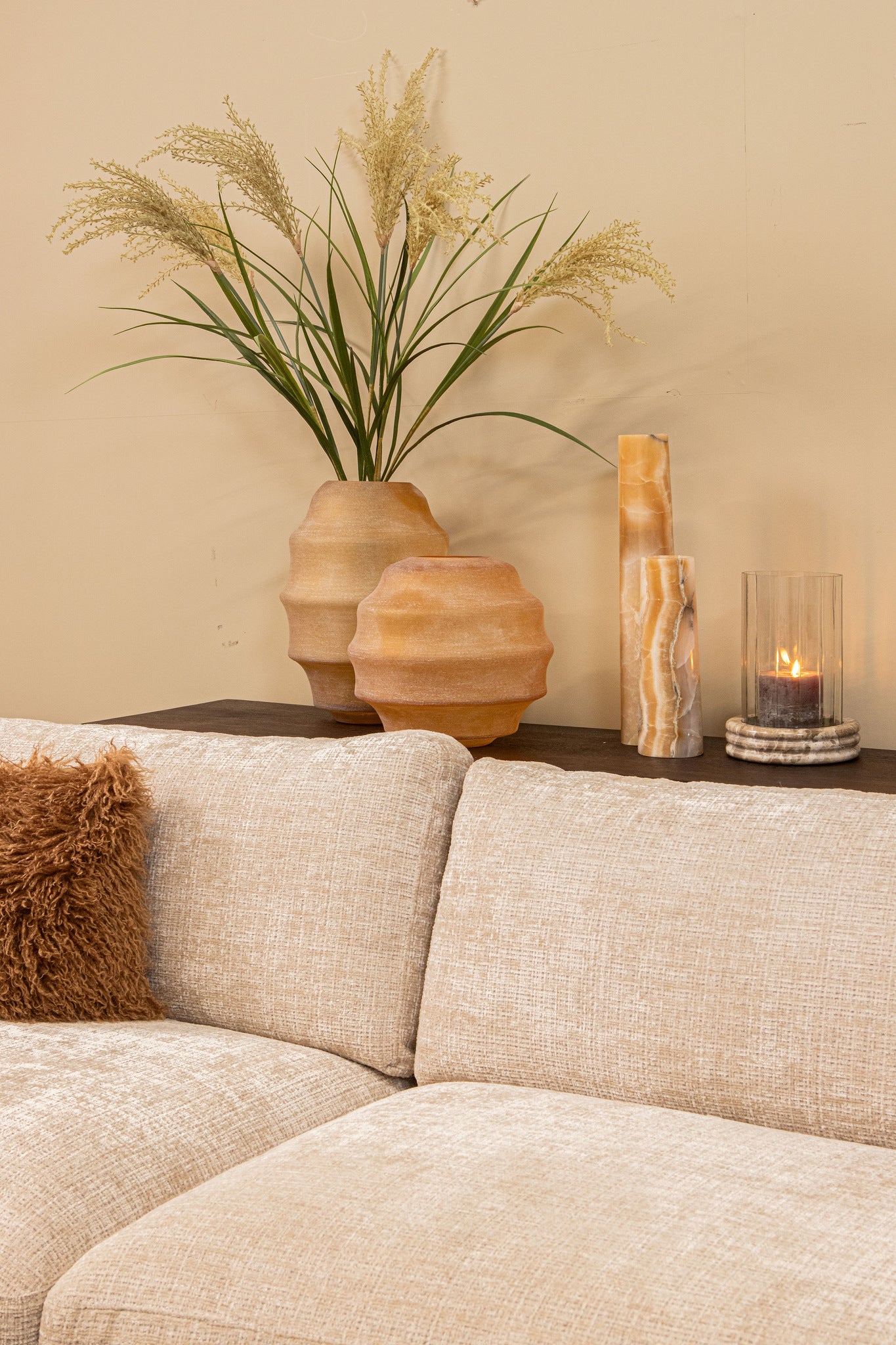 Elladie Amber Round Glass Layered Vase Low