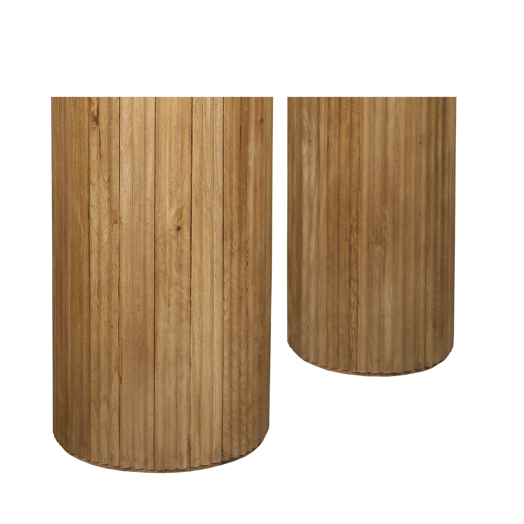 Jerra Natural Ribbed Mango Wood Pedestal Set Of 2