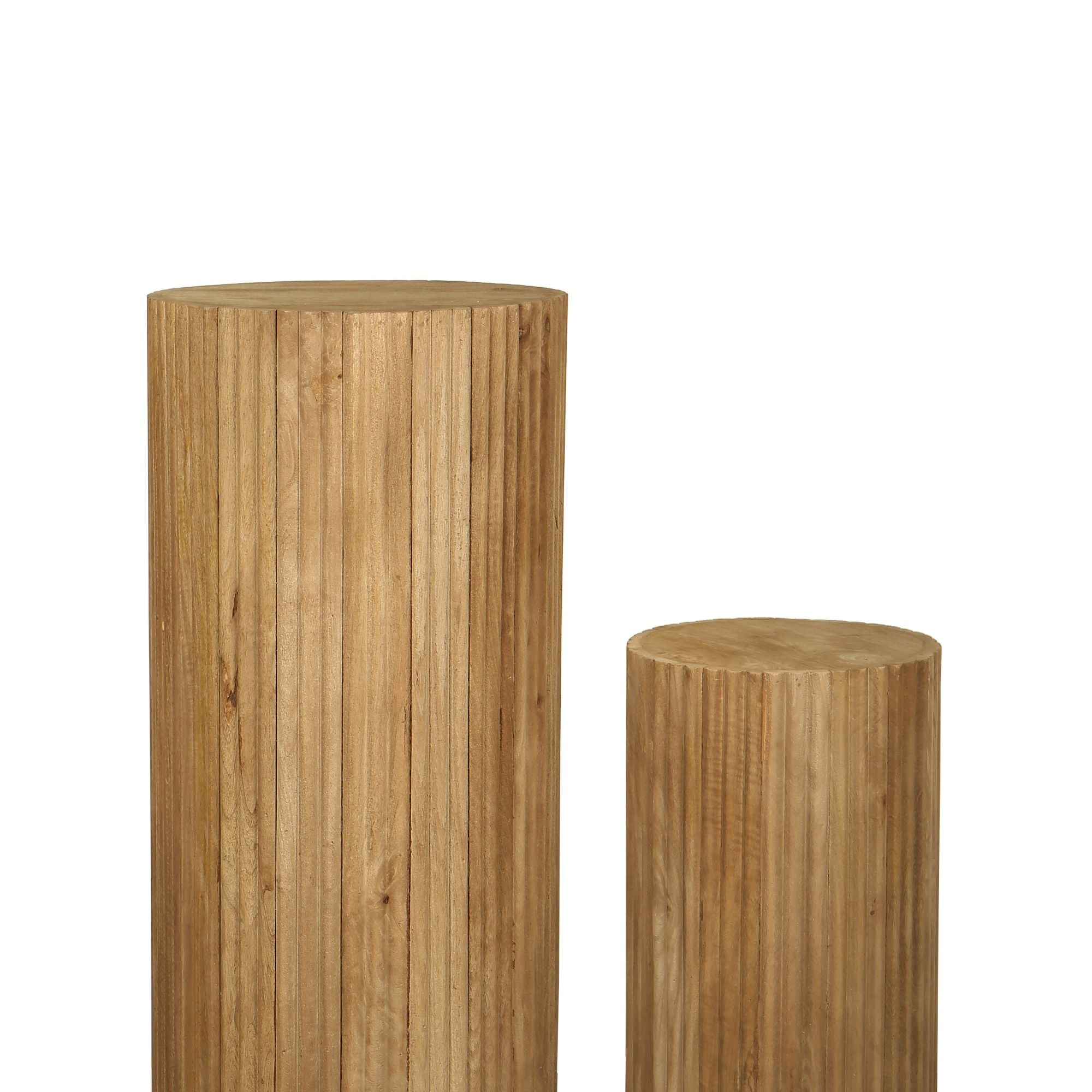 Jerra Natural Ribbed Mango Wood Pedestal Set Of 2