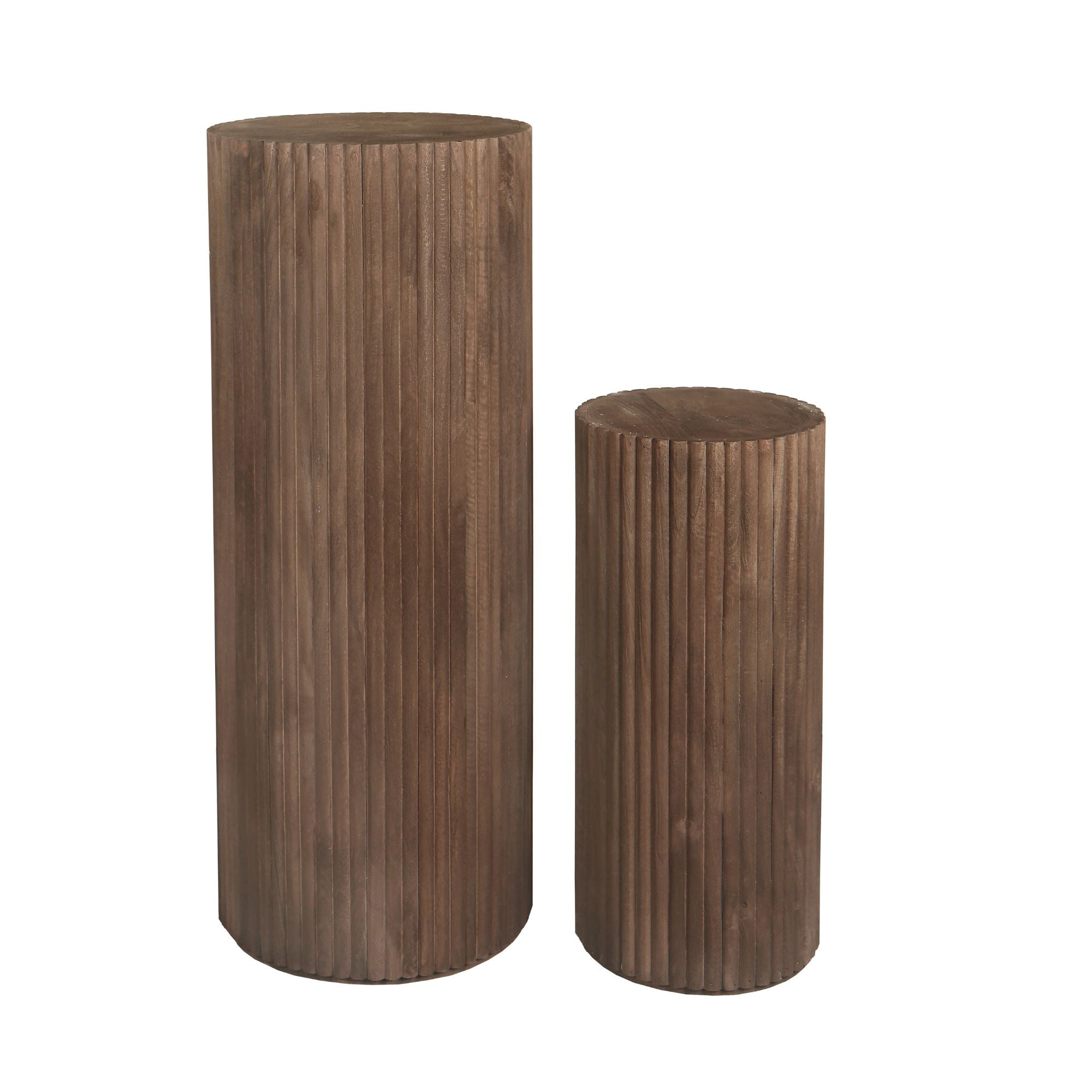 Jerra Brown Ribbed Mango Wood Pedestal Set Of 2