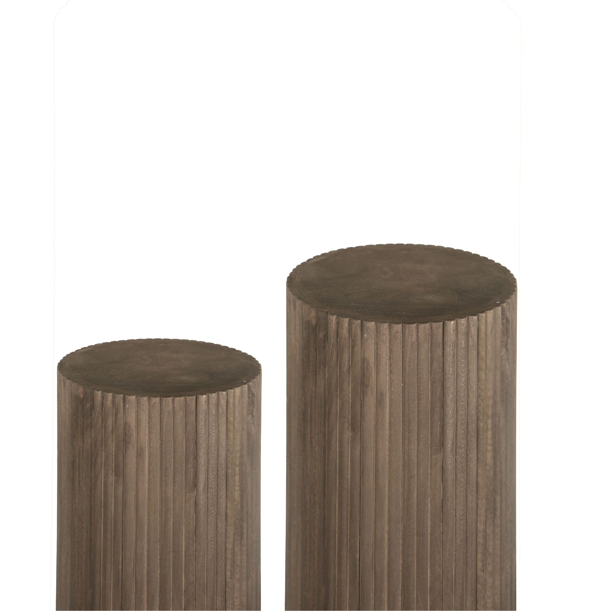 Jerra Brown Ribbed Mango Wood Pedestal Set Of 2