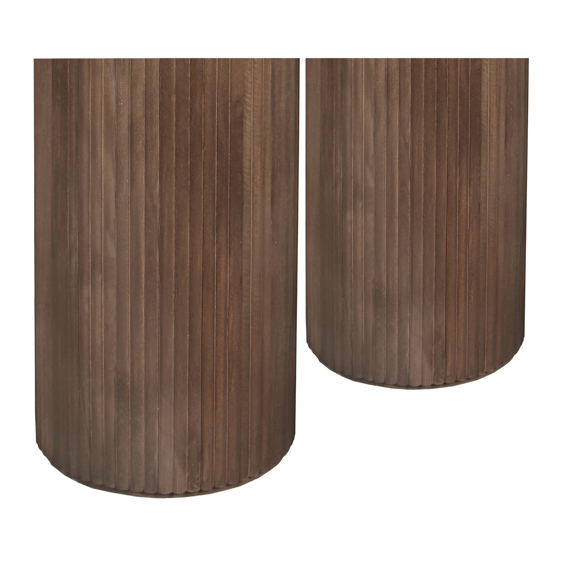 Jerra Brown Ribbed Mango Wood Pedestal Set Of 2