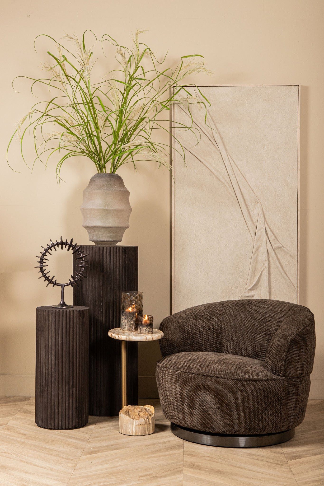 Jerra Brown Ribbed Mango Wood Pedestal Set Of 2