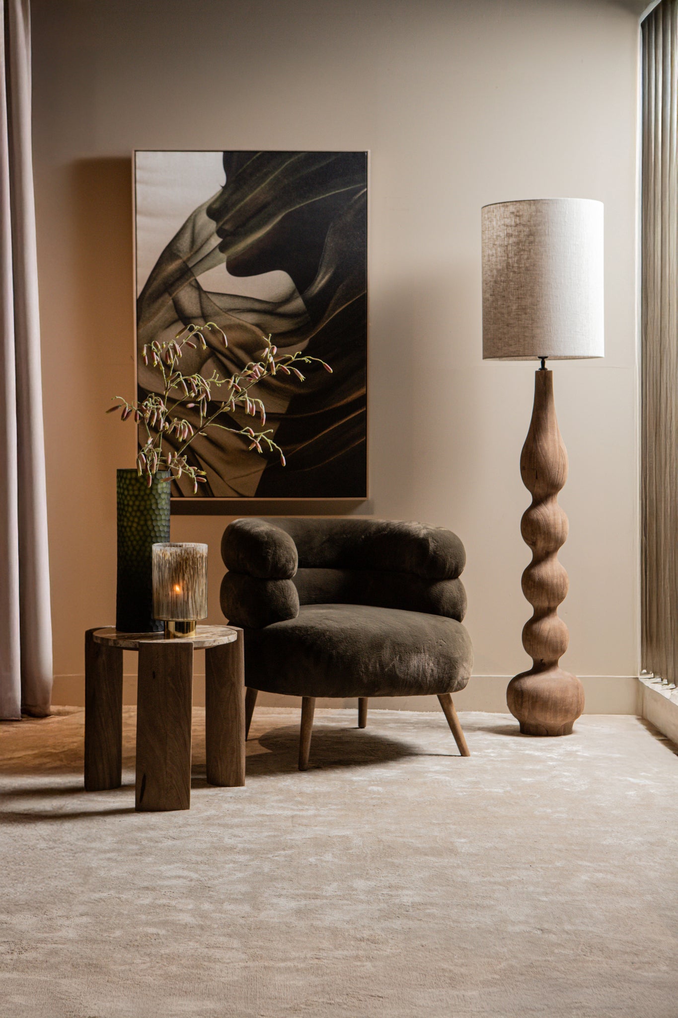 Fauteuil Nelly Dark Brown Fabric Fur