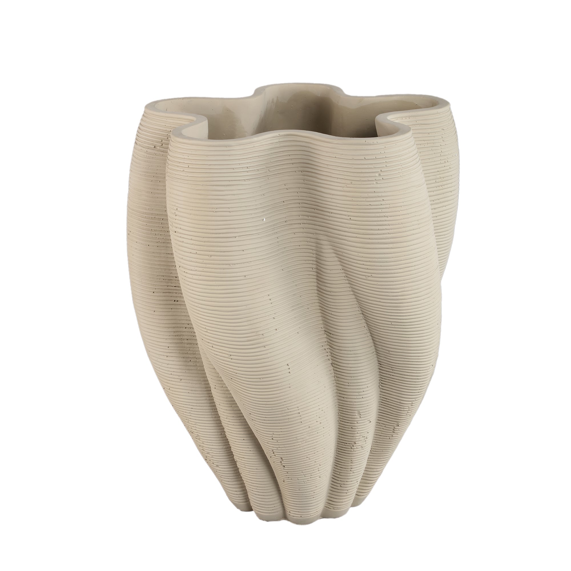 Hastin Beige Cement Wavy Ribbed Vase 3D Look L