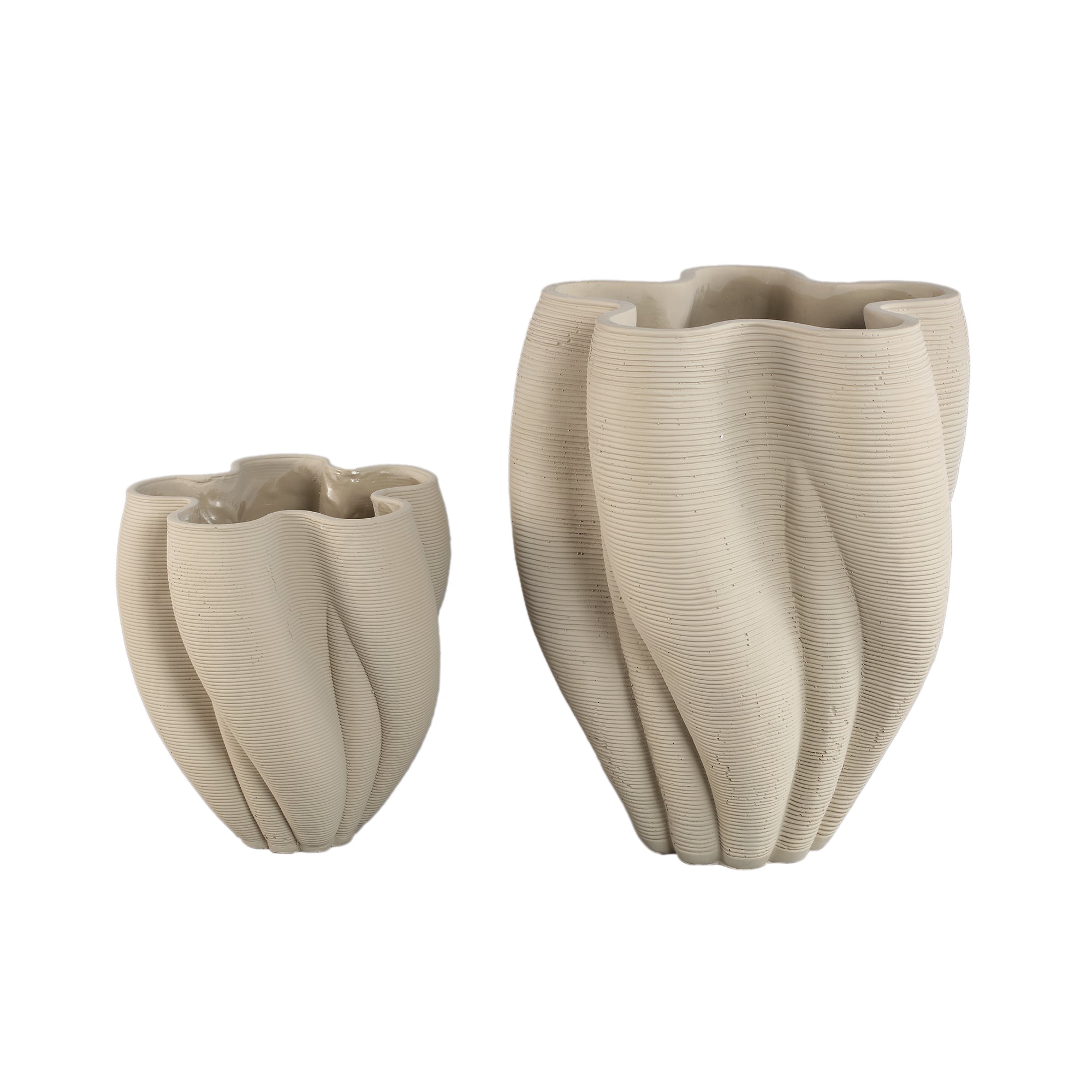 Hastin Beige Cement Wavy Ribbed Vase 3D Look L