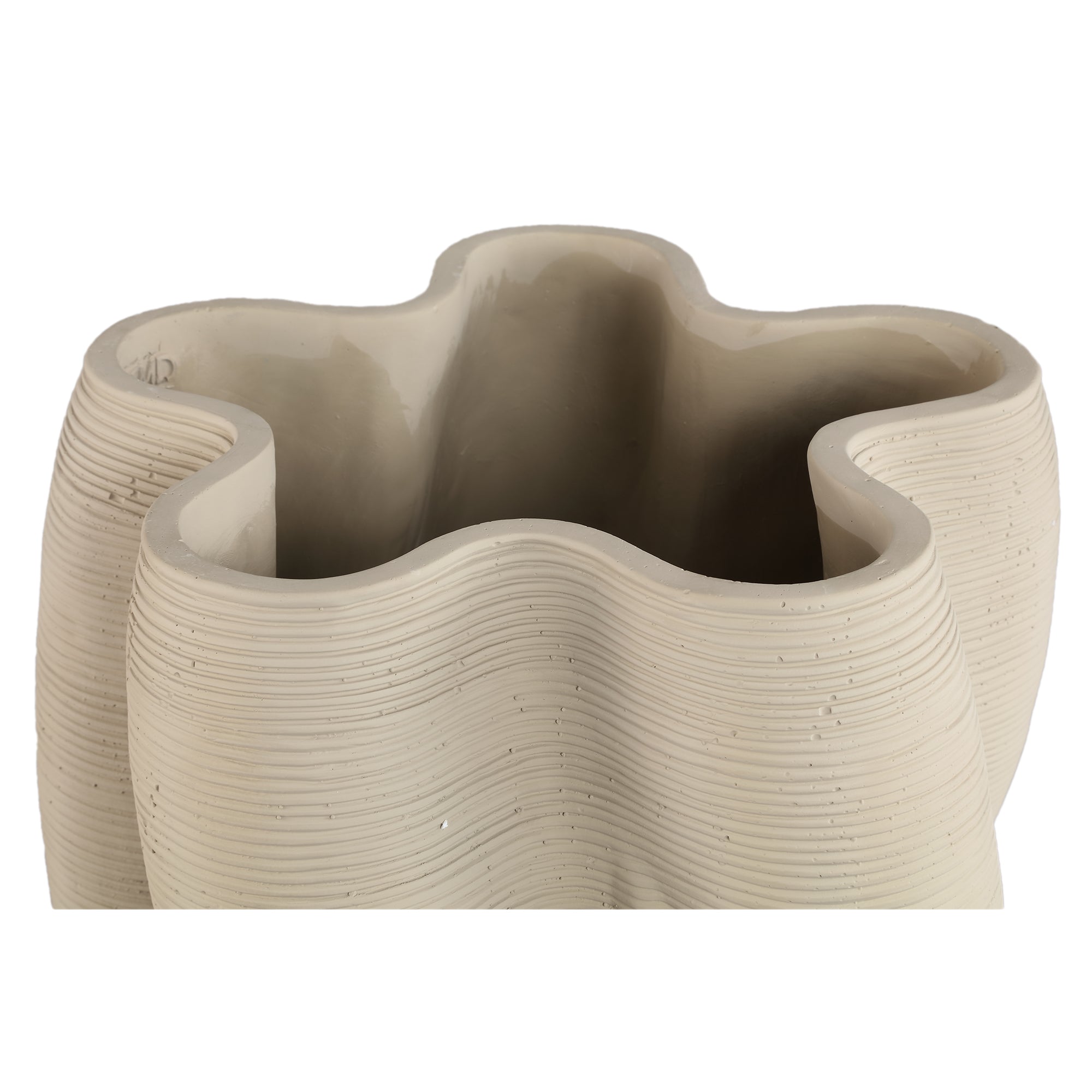 Hastin Beige Cement Wavy Ribbed Vase 3D Look L