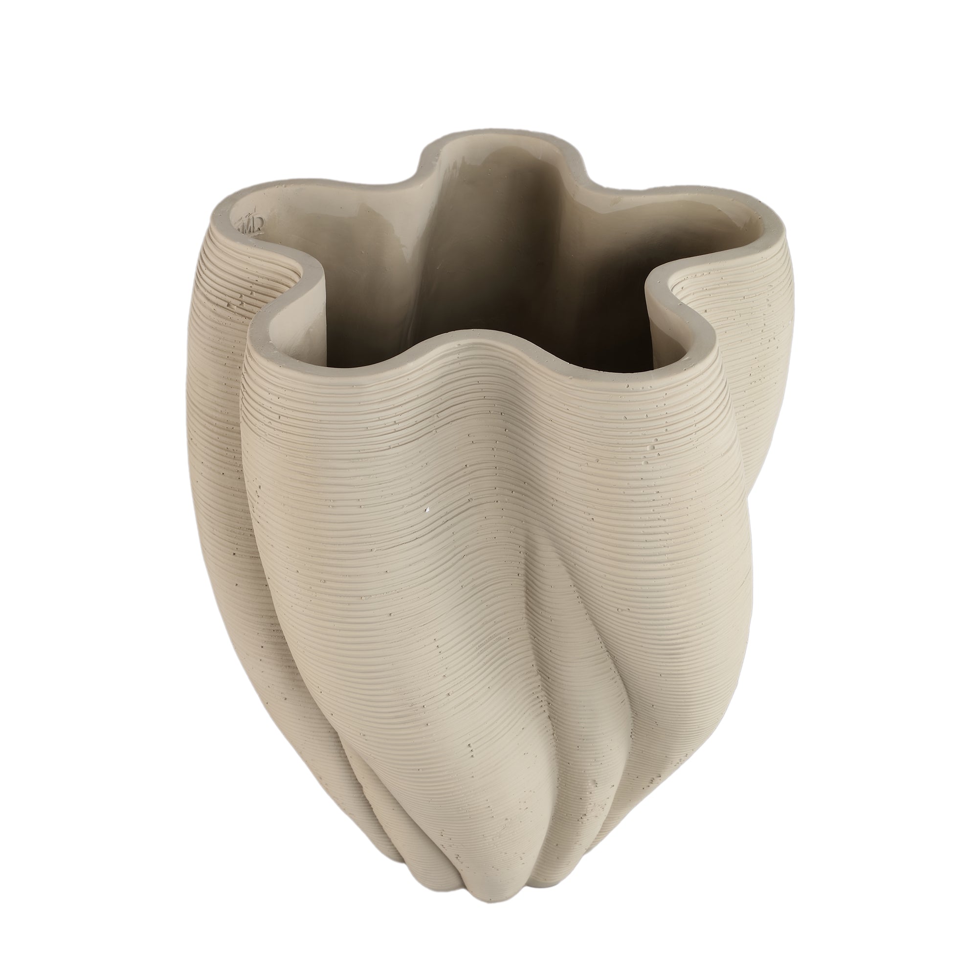 Hastin Beige Cement Wavy Ribbed Vase 3D Look L