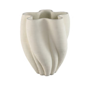 Hastin White Cement Wavy Ribbed Vase 3D Look L