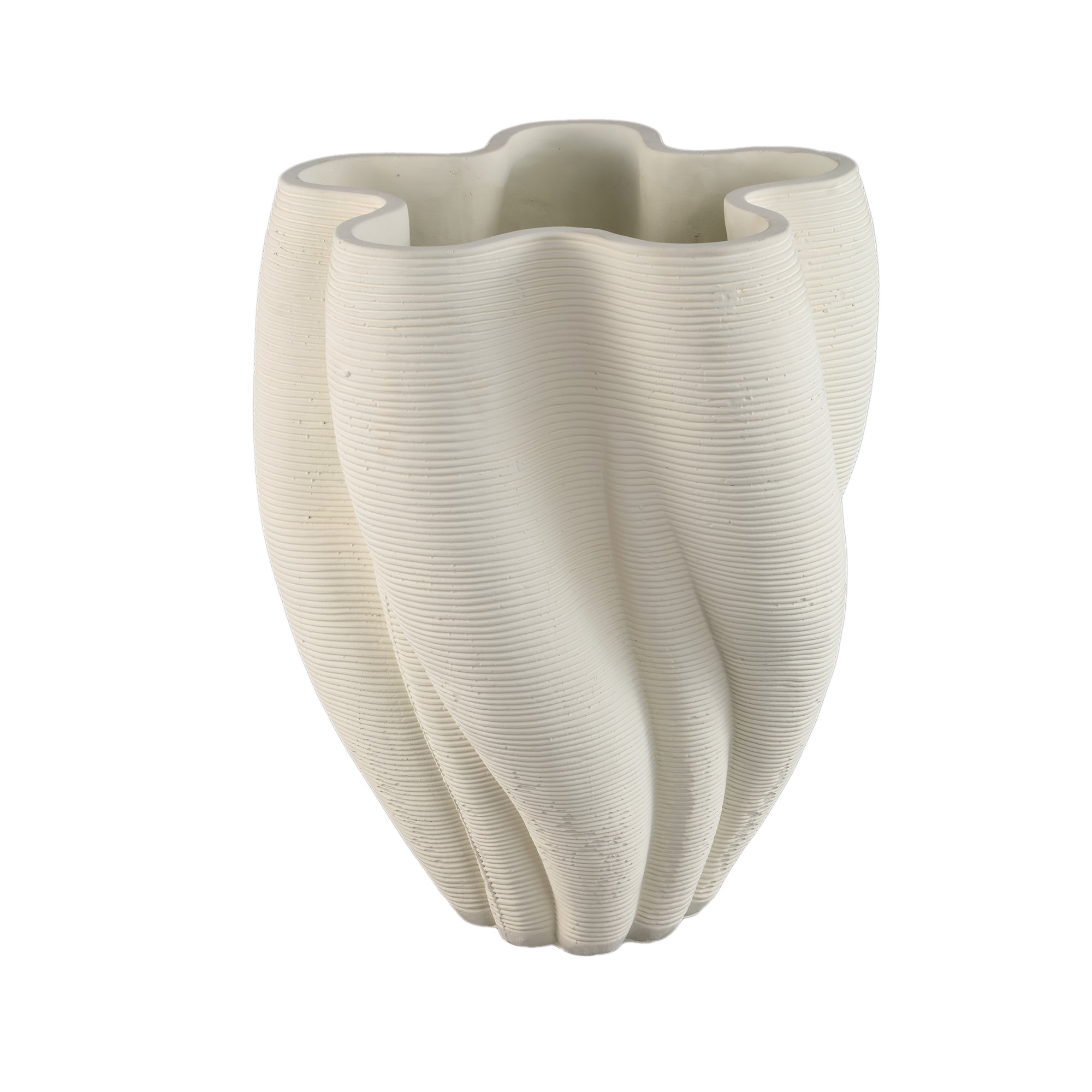 Hastin White Cement Wavy Ribbed Vase 3D Look L
