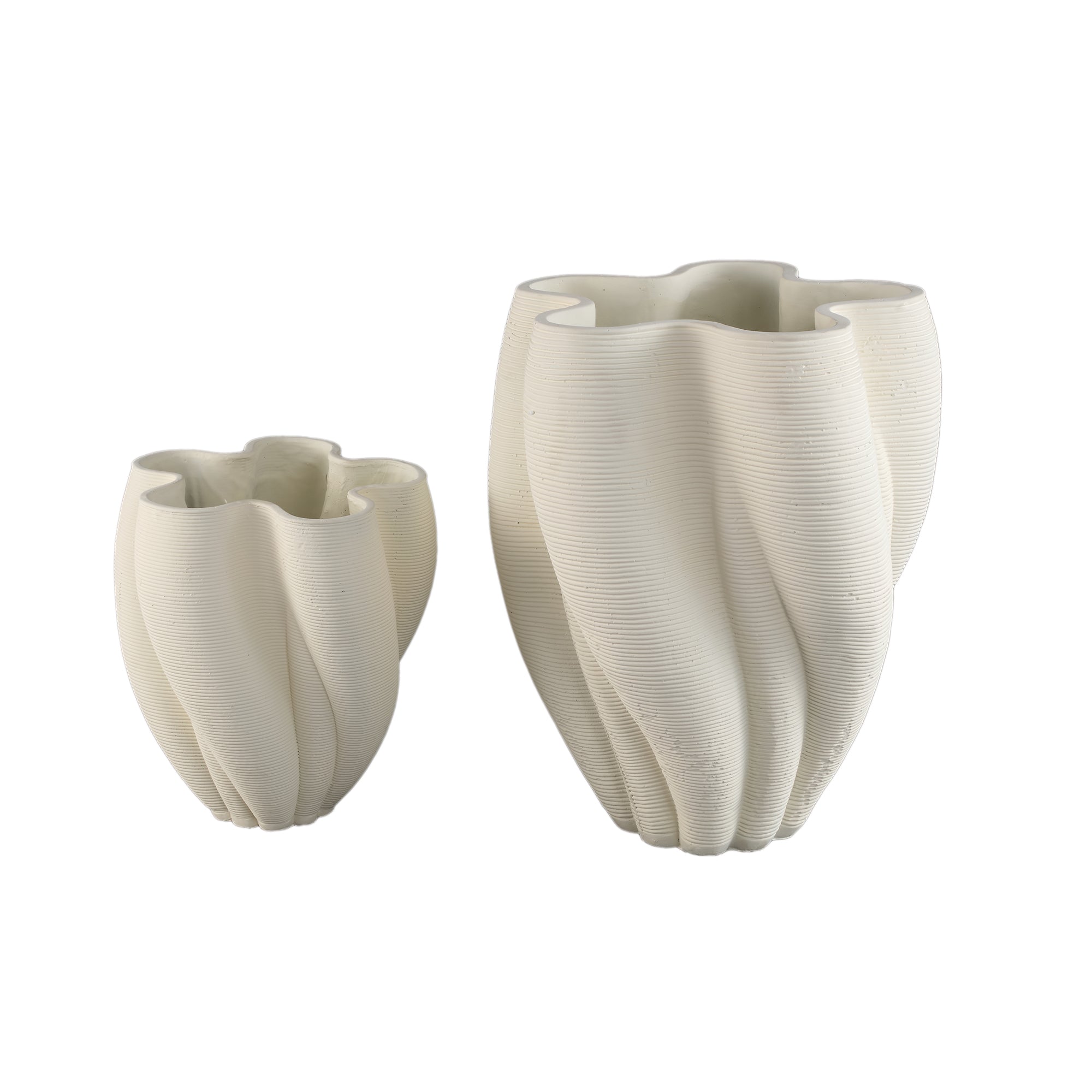 Hastin White Cement Wavy Ribbed Vase 3D Look L