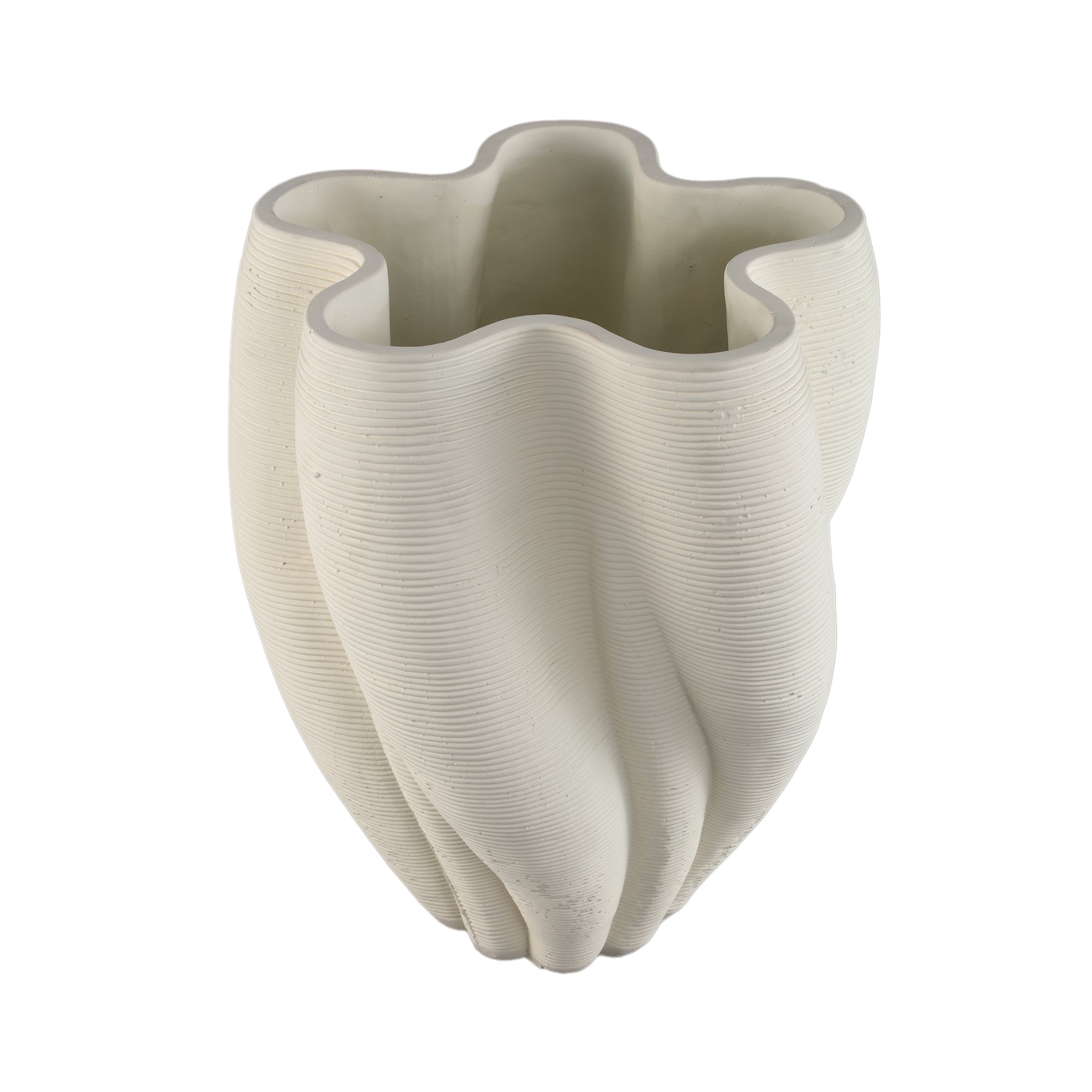 Hastin White Cement Wavy Ribbed Vase 3D Look L