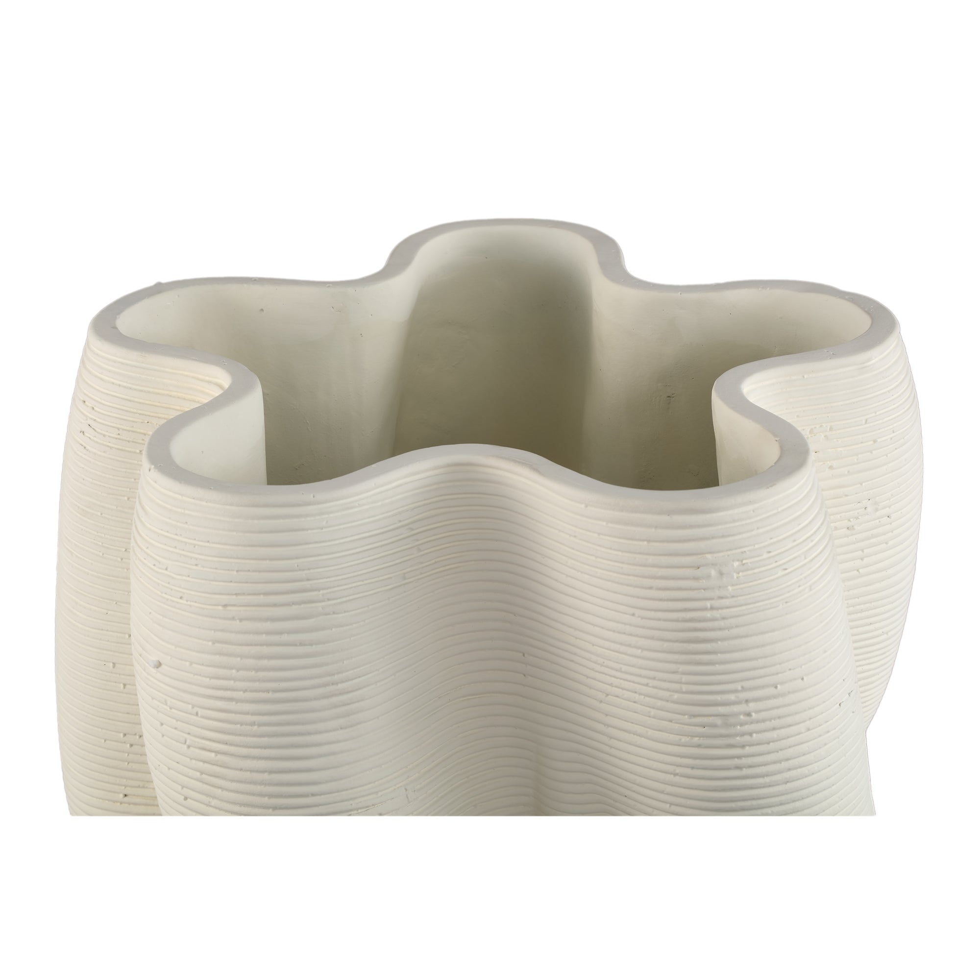 Hastin White Cement Wavy Ribbed Vase 3D Look L