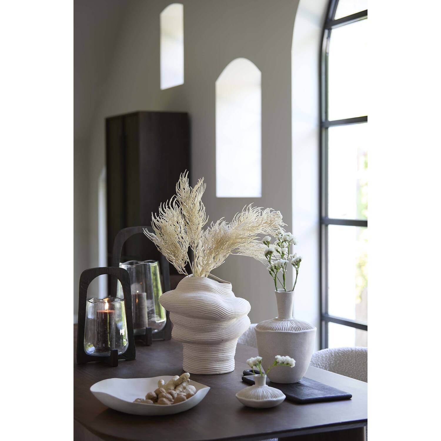 Windlicht Anosy L glas helder+hout