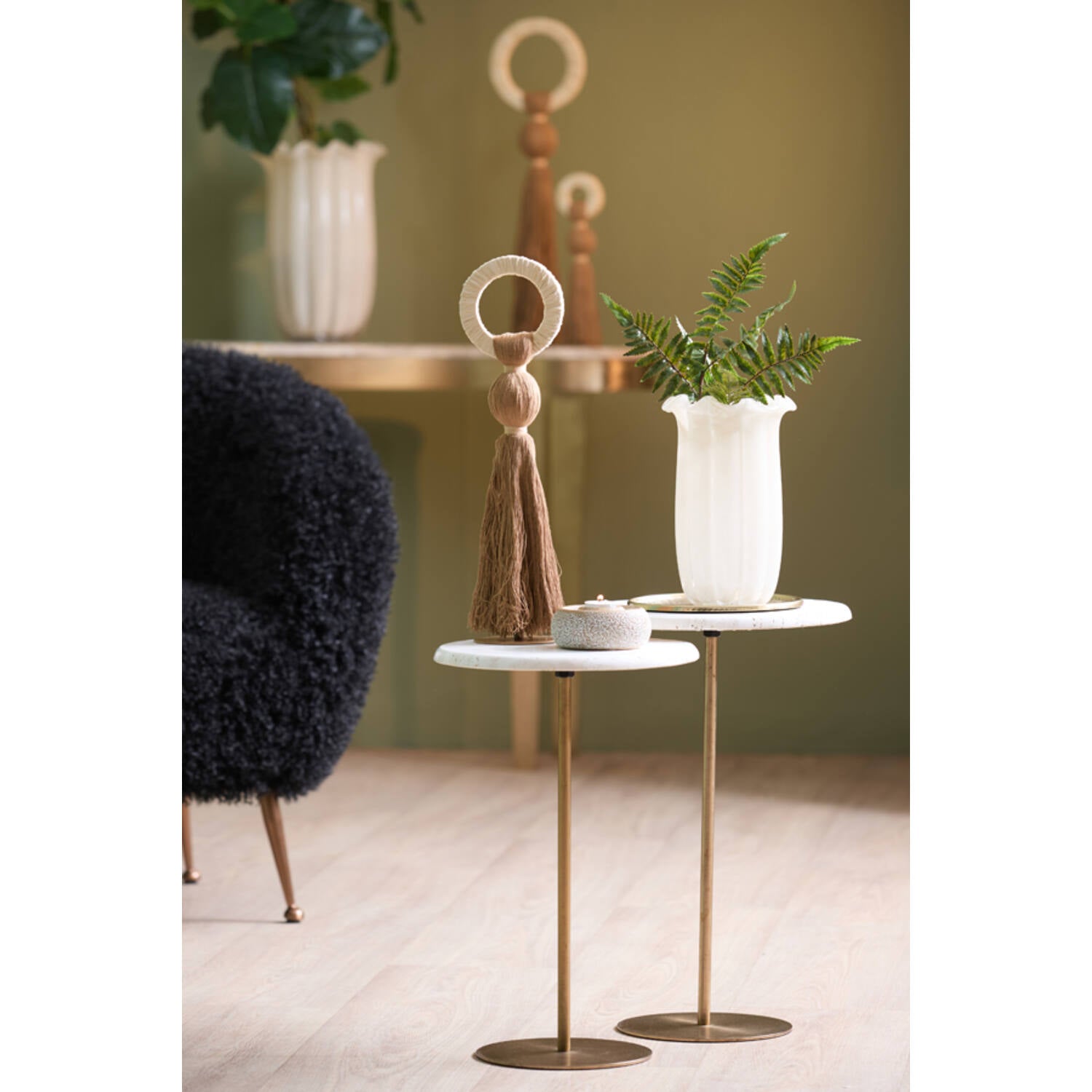 Waxinelicht Othoni Ø12,5x5 cm creme/zwart