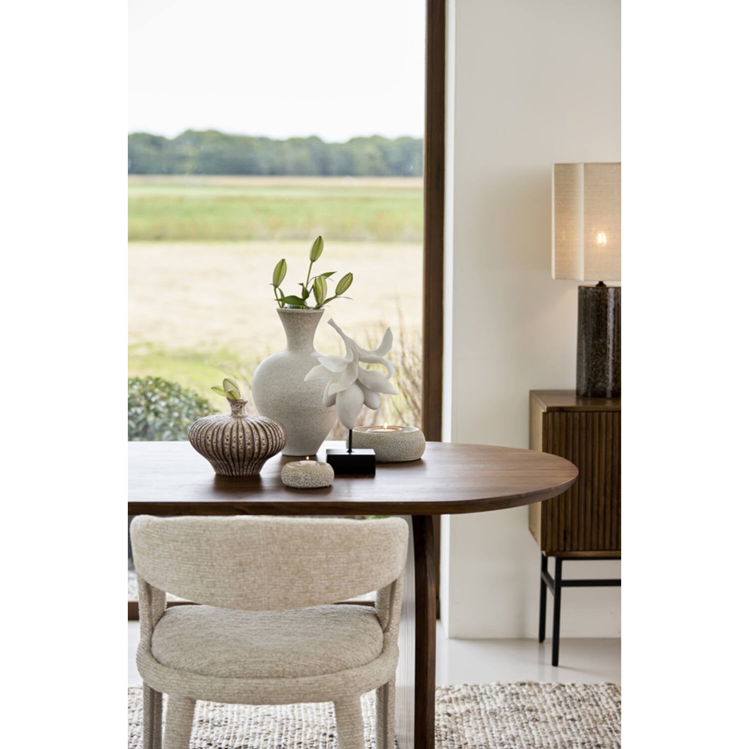 Waxinelicht Othoni Ø12,5x5 cm creme/zwart