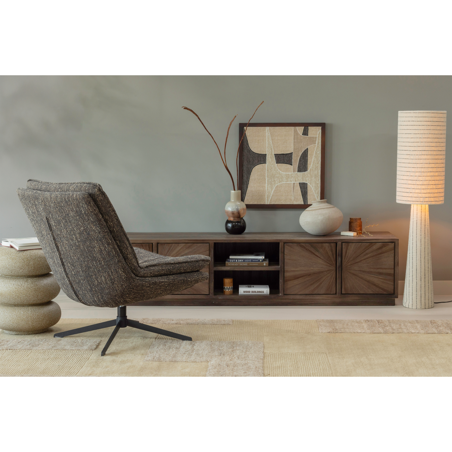 Vloerlamp Loft metaal/bouclé naturel