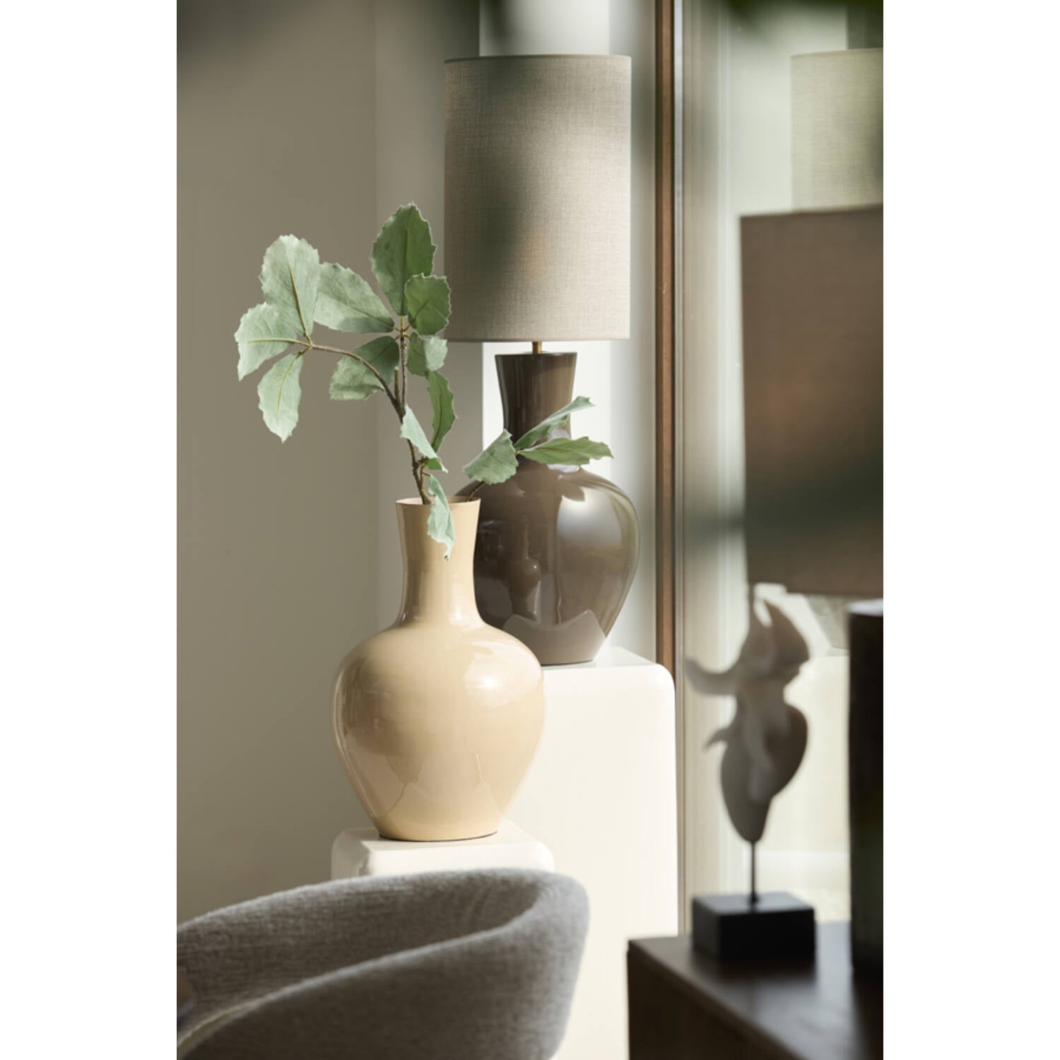 Lampenvoet Nana + lampenkap Ø33x51 cm donker bruin