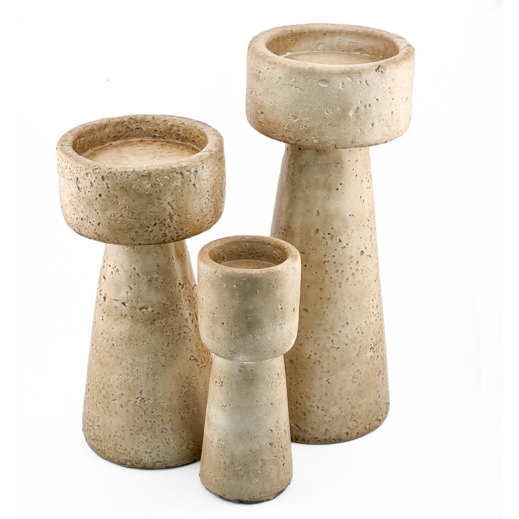 Kaarsenstandaard aardewerk beige 20 cm