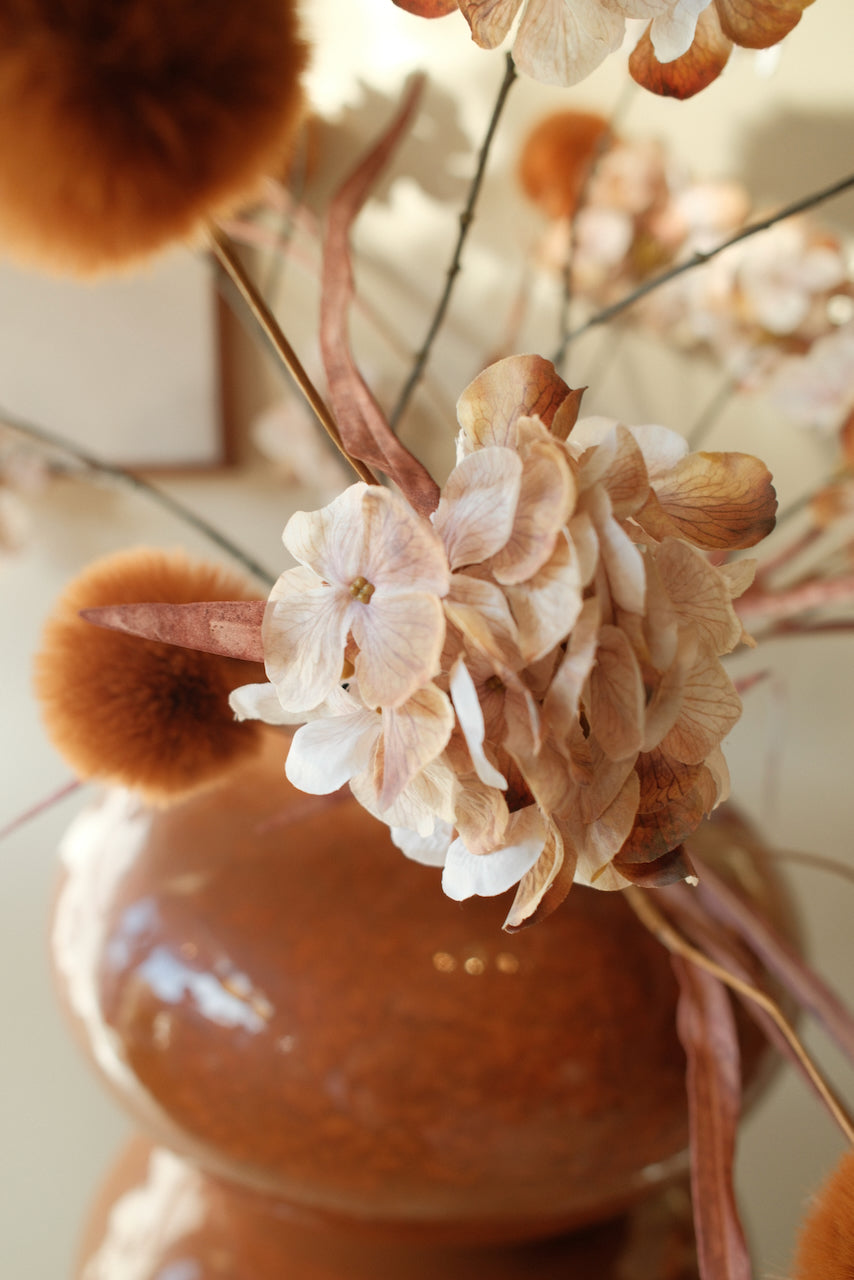 Kunsttak Hortensia x6 100 cm Licht Coffee