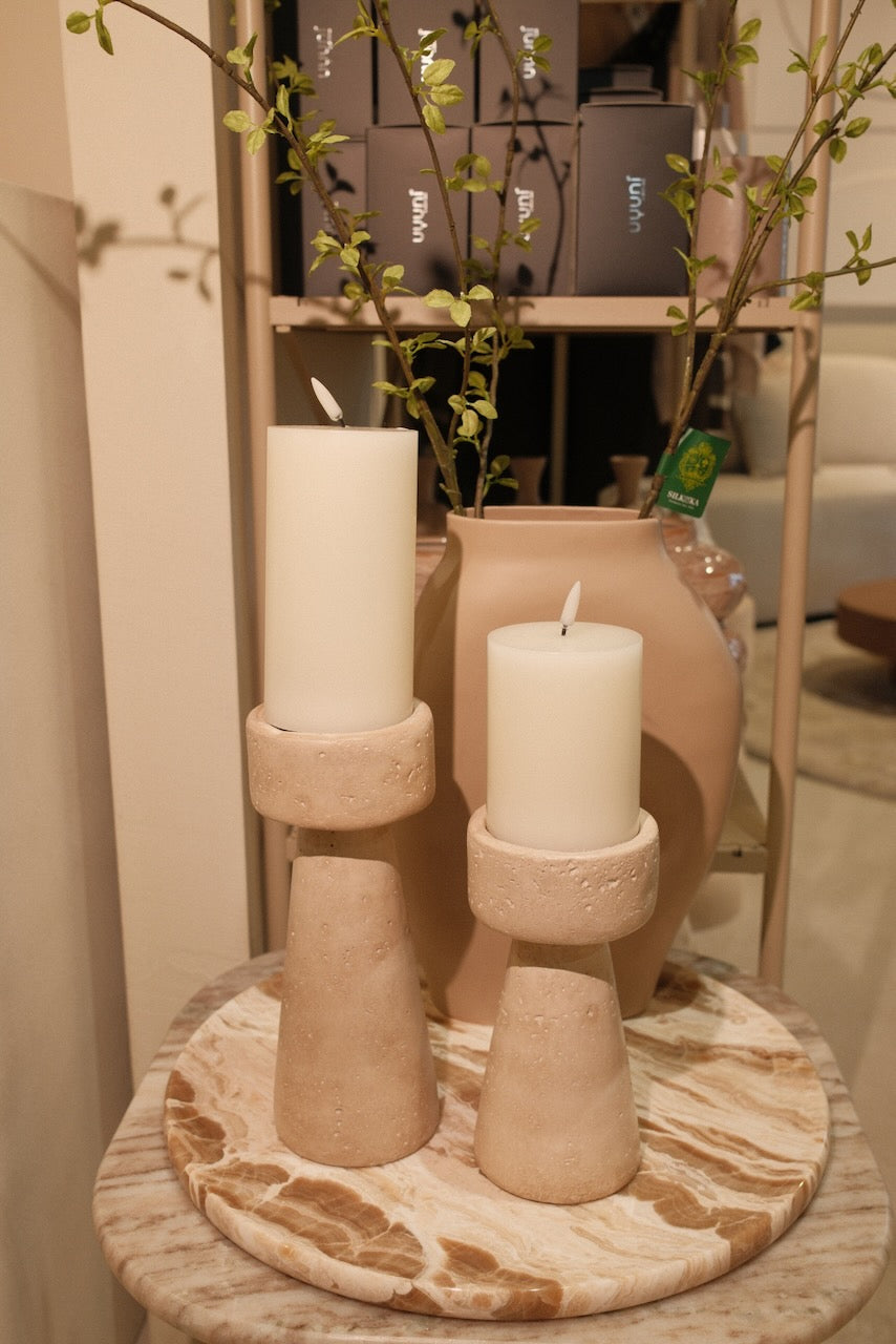 Kaarsenstandaard aardewerk beige 20 cm