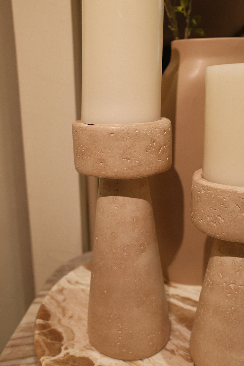 Kaarsenstandaard aardewerk beige 20 cm