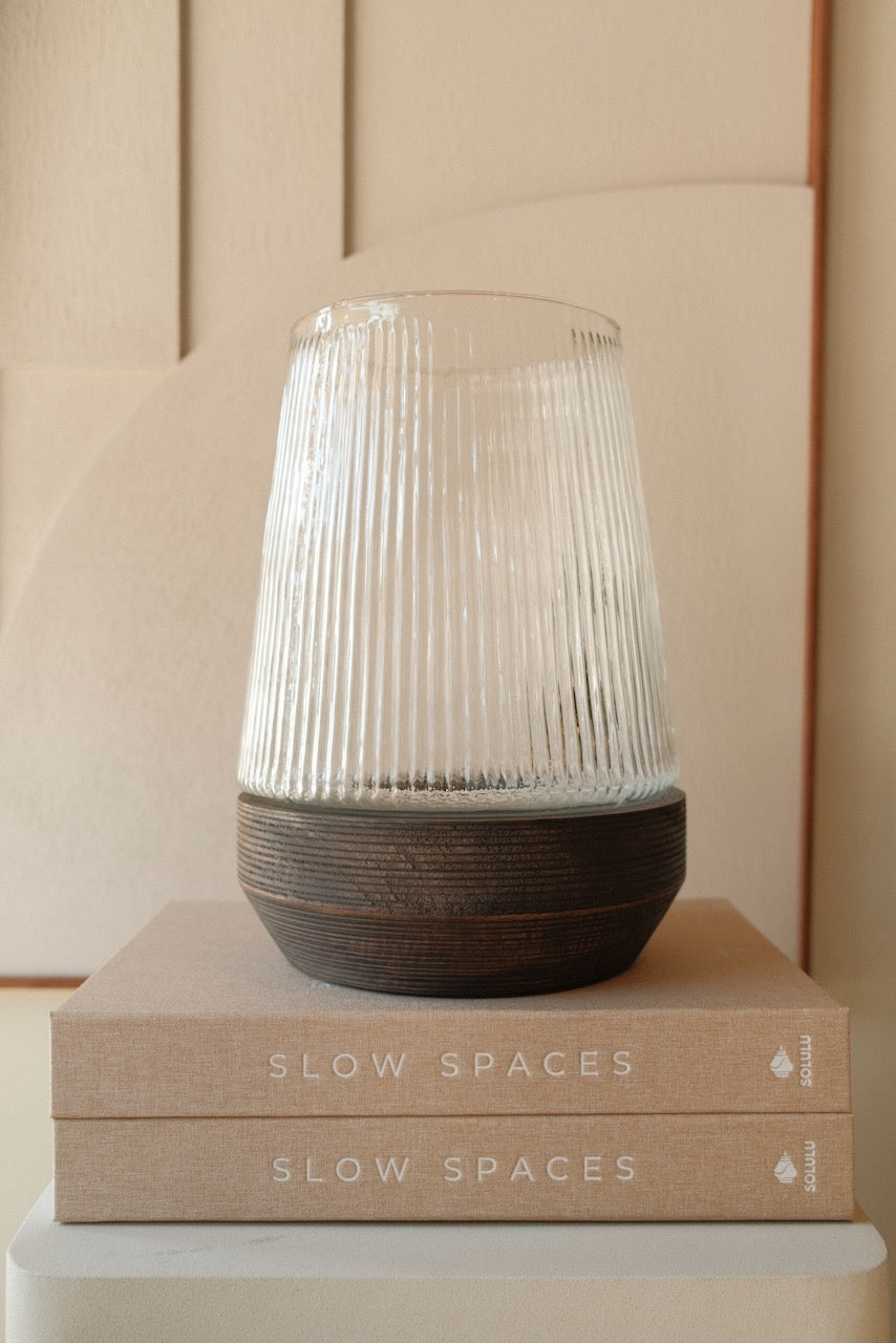 Windlicht Minas Ø22x30 cm glas+hout