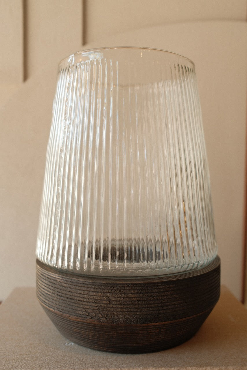 Windlicht Minas Ø22x30 cm glas+hout