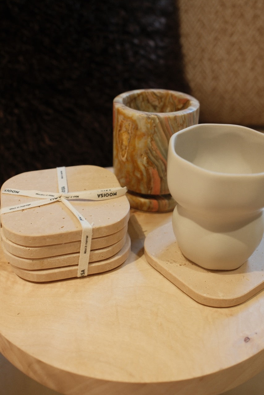 Travertine coaster - organic - set of 4 - 10x10x1cm
