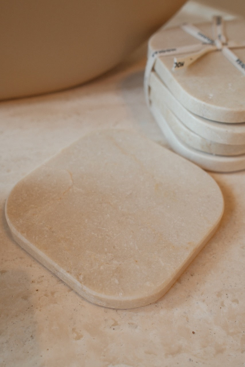 Travertine coaster - organic - set of 4 - 10x10x1cm