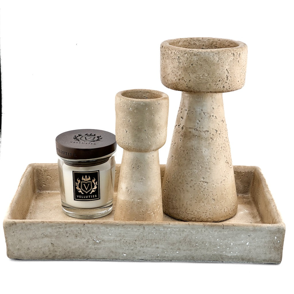 Kaarsenstandaard aardewerk beige 20 cm