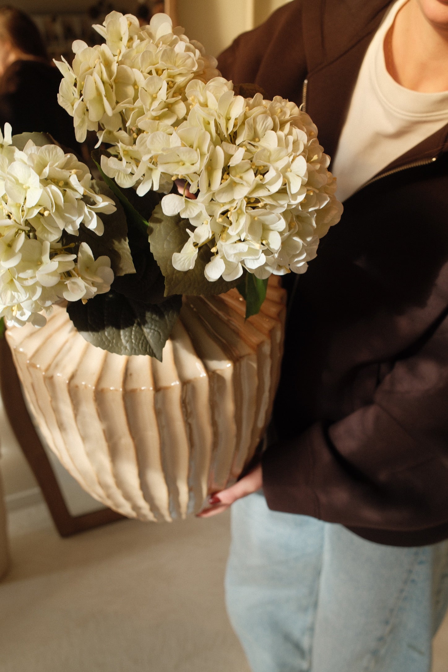 Kunsttak hydrangea spray 75 cm real touch cream