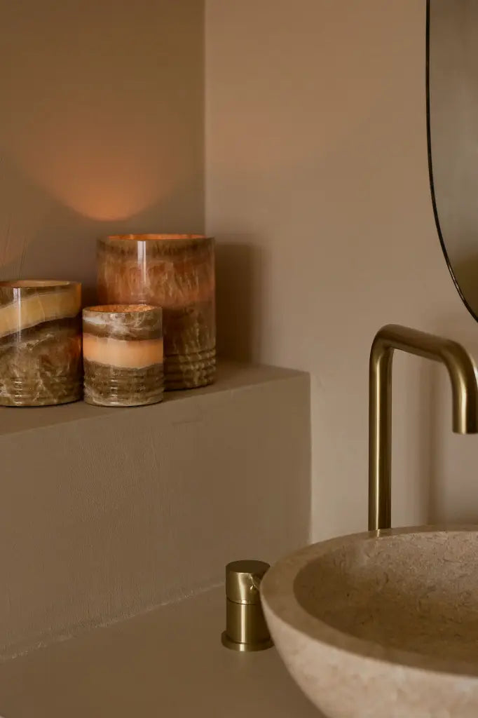 Waxinelichthouder Sandal onyx L Ø14x17 cm