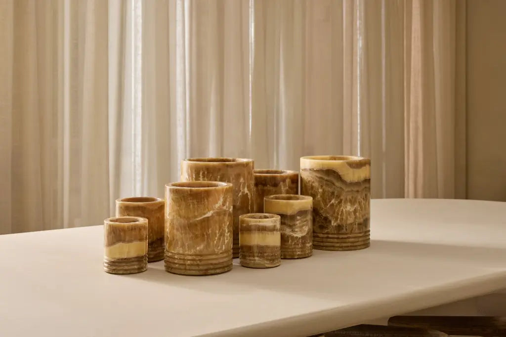 Waxinelichthouder Sandal onyx L Ø14x17 cm